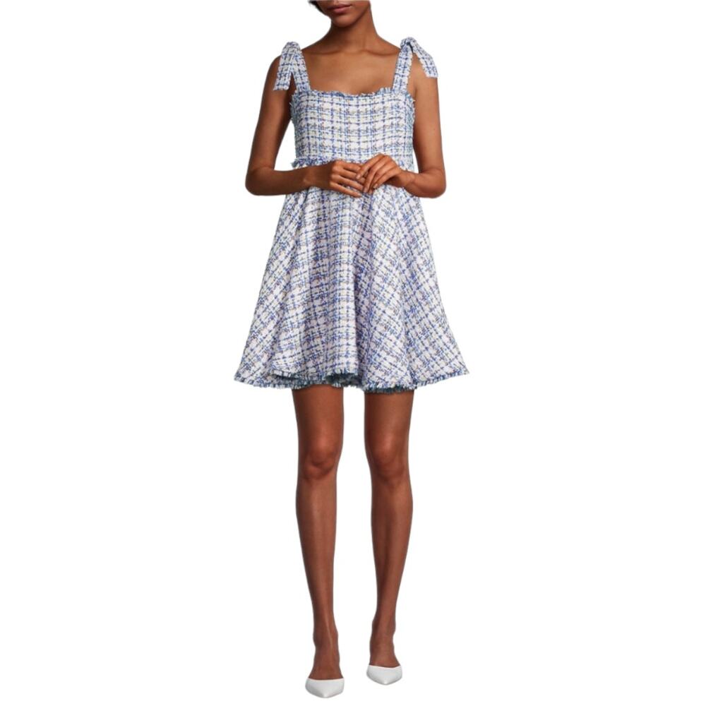 LIKELY Drea Bule Tweed Babydoll Mini Dress Tie Shoulder Size 0 NWT